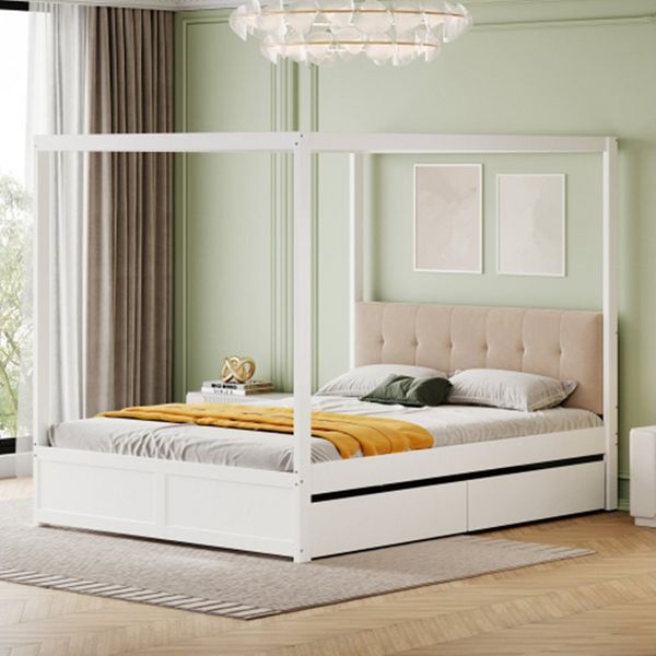 XDeer Polsterbett Doppelbett,Himmelbett140*200 cm mit großen Schubladen und, und weicher Rückenlehne, Holz bett weiß