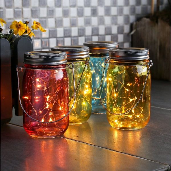 MARELIDA LED Solarleuchte LED Solarglas Windlicht Laterne Einmachglas Tischleuchte 4er Set bunt, LED Classic, warmweiß (2100K bis 3000K)