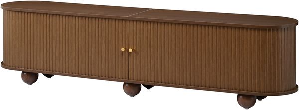 Merax Rundungen TV Lowboard, TV Schrank, Schiebetüren, Retro TV Möbel, Wohnzimmermöbel, vertikal geriffelte Schiebetüren, Kugelfüße, Nussbaum Bild 7