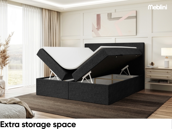 MEBLINI Boxspringbett ZLATAN 200x220 cm mit Bettkasten - H4/Schwarz Webstoff Polsterbett - Doppelbett mit Topper & Taschenfederkern-Matratze Bild 5