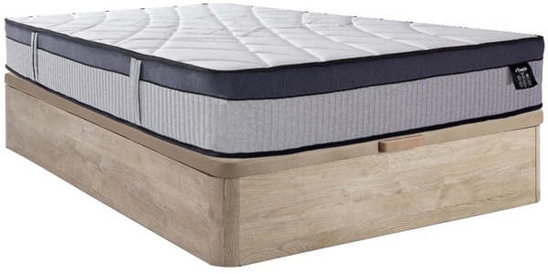 Vente-unique - Set aus Bettgestell mit Bettkasten + Matratze - 160 x 200 cm - Hybridmatratze - 5-Zonen-Taschenfederkern & Memory Schaum - Stärke 30 cm - Holzfarben hell - PATNOS von YSMÉE
