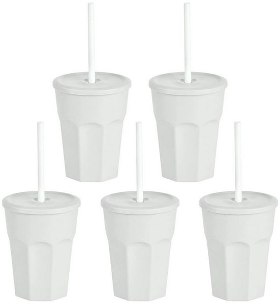 Engelland Becher Wiederverwendbare Plastikbecher mit Deckel und Strohhalm, 0,25 Liter, 5-tlg, Kunststoff, BPA-frei, spülmaschinengeeignet, lebensmittelecht, Temperaturbeständig