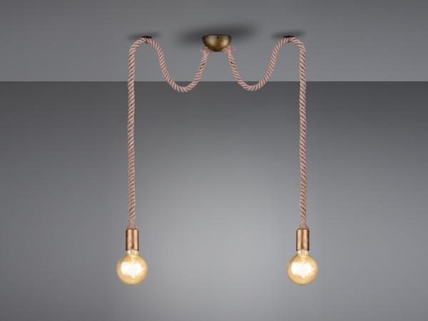 Rustikale LED Affenschaukel Lampe 2-flammig aus Hanfseil, Höhe 150cm