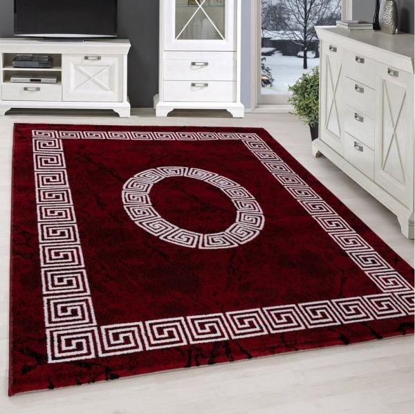 SIMPEX24 Designteppich Mäander Design, Läufer, Höhe: 6 mm, Modern Kurzflor Teppich Wohnzimmer Mäander Design Rot Pflegeleicht