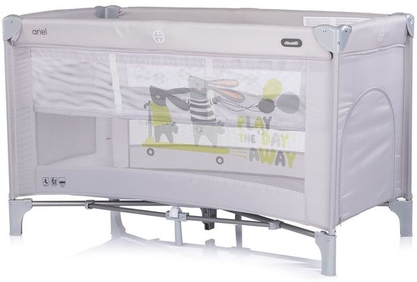 Chipolino Reisebett Ariel, 2 Ebenen, Tragetasche, Seiteneingang, Seitentasche grau/hase