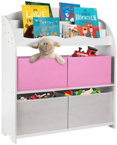 ONVAYA® Kinder Bücherregal Finn | Rosa | Kinderregal mit Boxen | Aufbewahrung von Büchern und Spielzeug | Organizer für Kinderzimmer (Bücherregal Rosa)