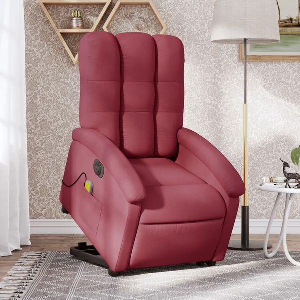 vidaXL Elektrischer Massagesessel mit Aufstehhilfe Weinrot Stoff 3204131