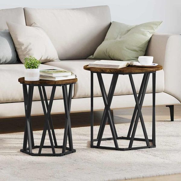 vidaXL Couchtisch 2 pcs Geräucherte Eiche Ingenieure Holz und Stahl 868263
