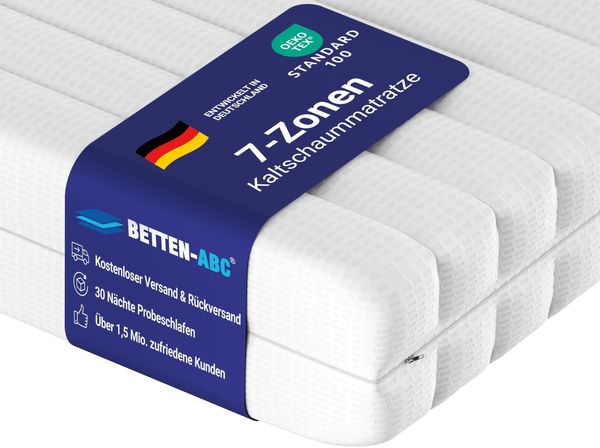 Betten-ABC 'KSP-500' Matratze, 90x190 cm, Wendematratze mit 2 Härtegraden (H3/H4), 7-Zonen Matratze aus Hybridschaum, Hypoallergen & Antibakteriell, Oeko-TEX® Zertifiziert,