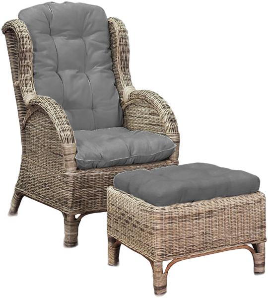 Rattan Relaxsessel mit Fußhocker inklusive Sitzpolster Dunkel Grau