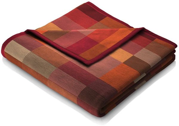 Wohndecke Color Squares Terra, orange-rot karierte Sofadecke in 150x200, Biederlack, Decke aus Baumwollmix, Made in Germany