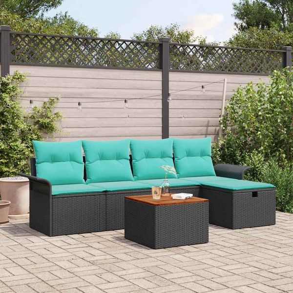 vidaXL Gartensofa-set mit Kissen 6 pcs Schwarz Poly Rattan 3360784