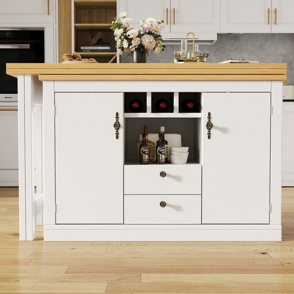 STILVORA Sideboard mit 360° Drehfunktion,Kücheninsel Buffetschrank mit offene Stauraum (Moderner Bartisch ausziehbar 120–180 cm mit 360° Drehfunktion & Stauraum, Sideboard-Esstisch, 1 St, 120-180 cm)