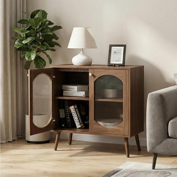 GarveeMore Sideboard Küchenschrank Aufbewahrungsschrank Mit 2 Türen Aus Glass, Buffet Kommode Beistellschrank Für Küche,Wohnzimmer,80x39x80.5cm