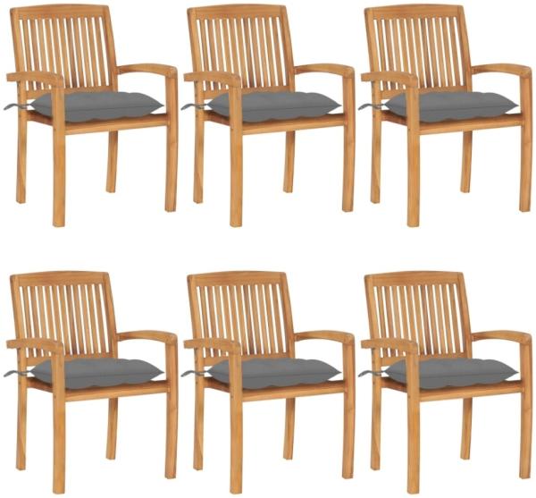 vidaXL Stapelbare Gartenstühle mit Kissen 6 Stk. Massivholz Teak 3073268