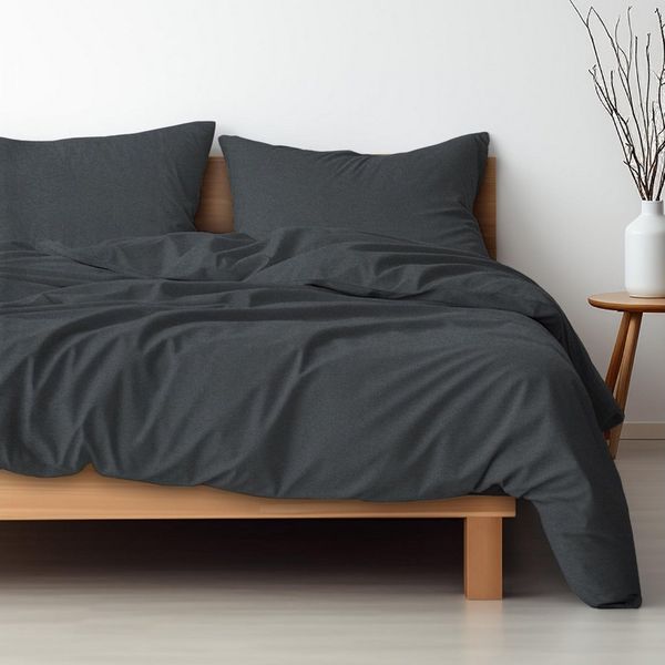 Hausfelder Bettwäsche Set (Bettbezug 200 x 200 + 2 x Kissen 80x80, anthrazit), 3 teilig, weich, pflegeleicht, mit Reißverschluss