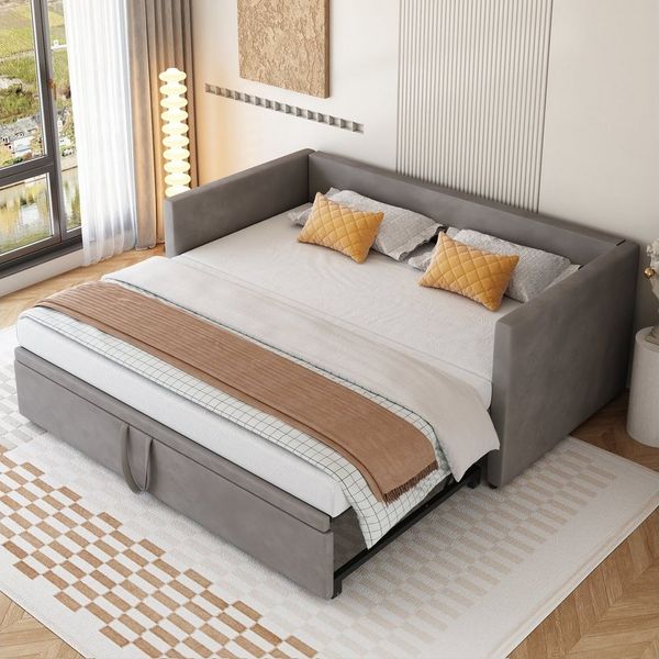 Flieks Daybett, Tagesbett Schlafsofa mit Unterbett 90x200cm/180x200cm Samt