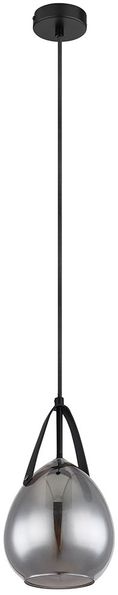 Hängeleuchte, Glasschirm, Metall, schwarz rauch, H 120 cm
