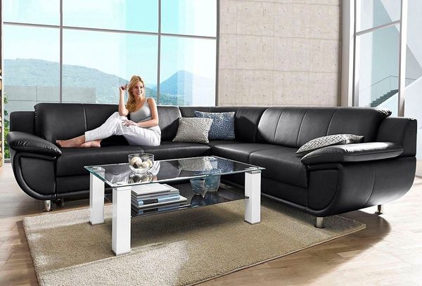 TRENDMANUFAKTUR Ecksofa Rondo wahlweise mit Schlaffunktion, bequeme Armlehnen, Bestseller, L-Form, wahlw. mit Federkern, Füße chromfarben, Unser Dauertiefpreis