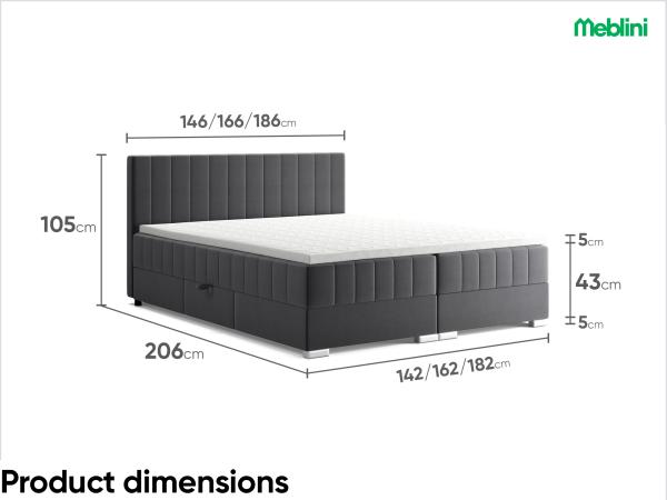 MEBLINI Boxspringbett PIAF 160x200 cm mit Bettkasten - H3P/Dunkelgrau Samt Polsterbett - Doppelbett mit Topper & Taschenfederkern-Matratze Bild 7