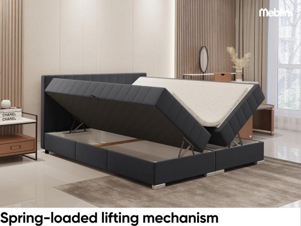 MEBLINI Boxspringbett PIAF 160x200 cm mit Bettkasten - H3P/Dunkelgrau Samt Polsterbett - Doppelbett mit Topper & Taschenfederkern-Matratze Bild 4
