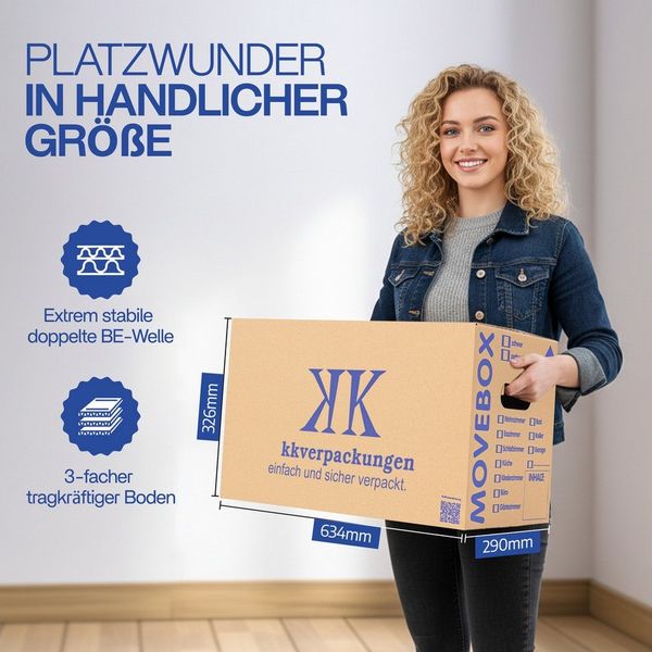 KK Verpackungen Aufbewahrungsbox (Spar-Set, 10 St, 10er-Set), Movebox 2-welliger Umzugskarton Umzugskiste 40kg Braun