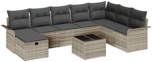 vidaXL Gartensofa-set mit Kissen 9 pcs Hellgrau Poly-Rattan 3358941