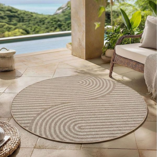 Carpettex Outdoorteppich Boho Flachgewebter Teppich, Rund, Höhe: 5 mm, Outdoor Teppich Wetterfest Modern Design Wohnzimmer Küchen Terrasse