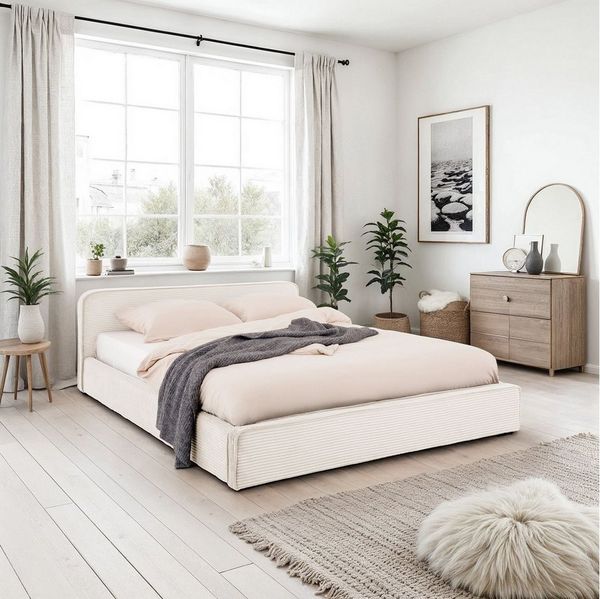 IDIMEX Polsterbett CURSIO, Doppelbett 140x200 cm mit Lattenrost in Cord-Optik Cremeweiß