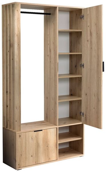 Lomadox Garderobe MINSTER-161, 100 cm breit in Eiche mit Spiegel, Schuhschrank, Kleiderstange, Klappe