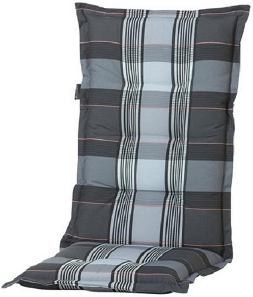 Madison Hochlehnerauflage A 055 Gartenstuhl Auflagen Kissen Polster für Hochlehner grau kariert, (1 Auflage), für Hochlehner-Stühle UV-beständig inkl. Bindebänder und Halteband