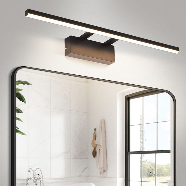 ZMH Spiegelleuchte Badezimmer Wandleuchte LED – 13W Matt Schwarz Modern 60cm Spiegellampen für das Bad 4000K Neutralweiße Beleuchtung Lampen Wandlampe für Küche Flur Veranda Wohnzimmer