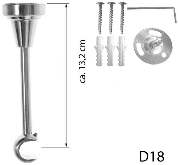 BASIT Gardinenstange Edelstahloptik 19mm mit Deckenträgern 120 cm E61, Ø 19 mm, 1-läufig, verschraubt, Metall, D18 120 cm E61 Kappe