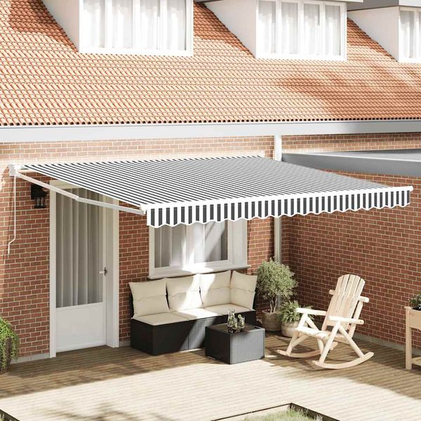 Markise Einziehbar, Sonnenmarkise Anthrazit und Weiß 4x3 m Stoff und Aluminium