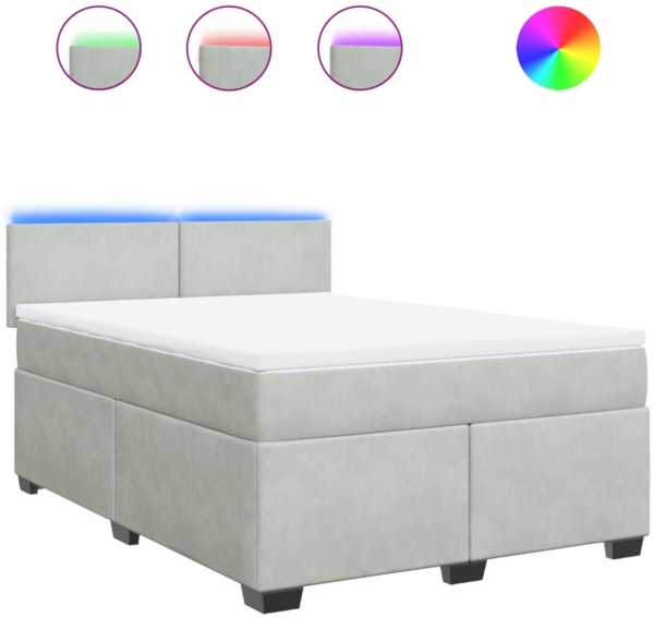 vidaXL Boxspringbett mit Matratze Hellgrau 140x190 cm Samt 3288600