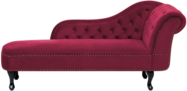 Beliani 'Nimes' Chaiselongue, Burgunderrot, Samt, 79 x 65 x 169 cm, Rechts