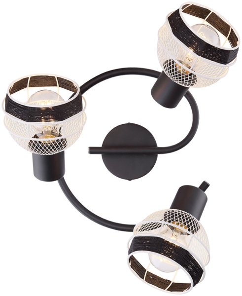 Deckenleuchte, 3-Flammig, Metall-Schwarz, Hanfseil Bild 7