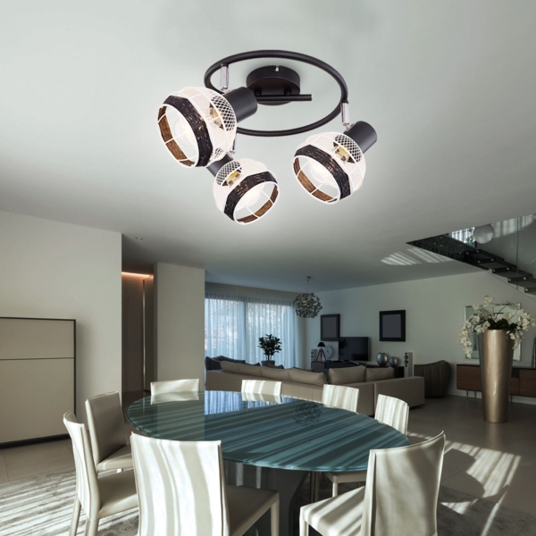 Deckenleuchte, 3-Flammig, Metall-Schwarz, Hanfseil Bild 2