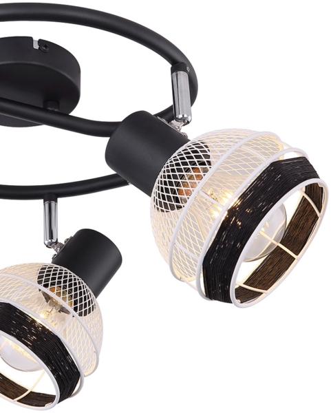 Deckenleuchte, 3-Flammig, Metall-Schwarz, Hanfseil Bild 6