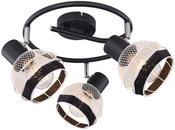 Deckenleuchte, 3-Flammig, Metall-Schwarz, Hanfseil Bild 8