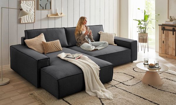 OTTO home Ecksofa SHERWOOD XXL Leinenoptik 284, Big-Sofa L-Form, tiefe Sitzfläche 95 cm, Recamiere rechts/links, als Schlafsofa stellbar, Cord u. Leinenoptik