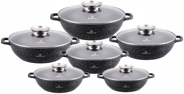 KlönBerg Topf-Set Schöne niedriger Töpfe mit Steinbeschichtung 6 verschiedenen Größen, Aluminiumguss, Aluminium, Keramik, Edelstahl (Passt in jede Küche! 1.7L / 2.0L / 2.6L / 3.3L / 3.9L / 4.8L, 12-tlg, Es ist eine perfekte Geschenkidee für jeden Anlas...