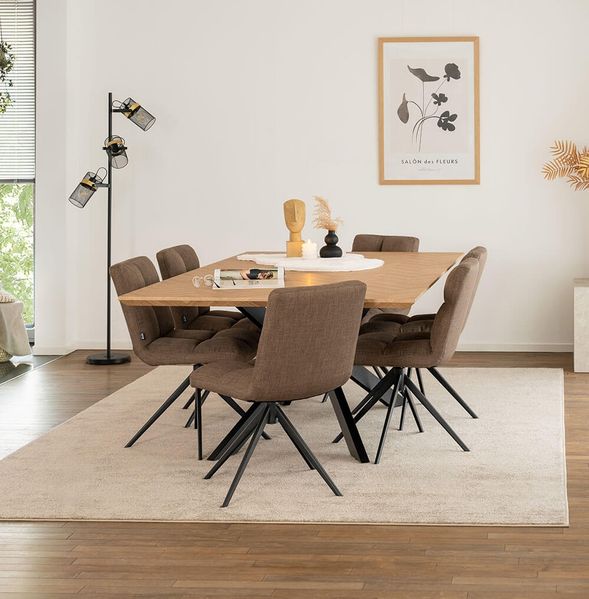 HOME DELUXE Essgruppe Eckig AVENCIA inkl. Sternfuß - 200 x 120 cm Fishbone Oak 6 Stühle Grau