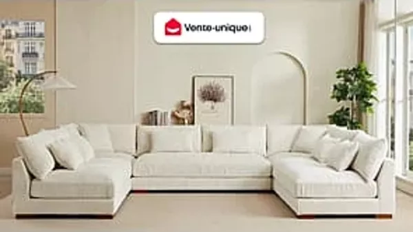 Vente-unique 'SPERONE' große Wohnlandschaft, Cord beige, 375 x 274 x 85 cm