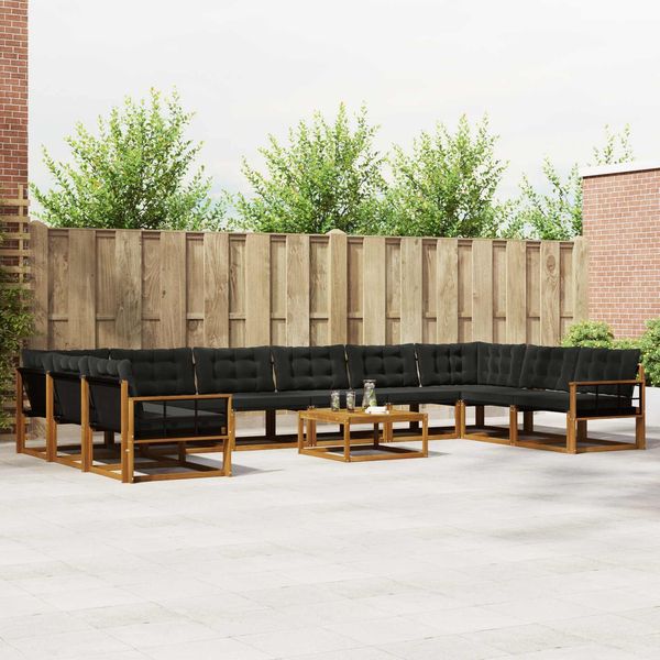 vidaXL Outdoor-Sofagarnitur mit Kissen 11 pcs Natürlich und Schwarz 3369919