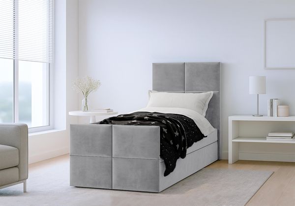 AX LIVING Boxspringbett Grau Aleyna Bett 90 x 200 mit Bettkasten