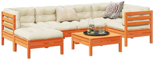 vidaXL 7-tlg. Garten-Sofagarnitur mit Kissen Wachsbraun Kiefernholz 3299538