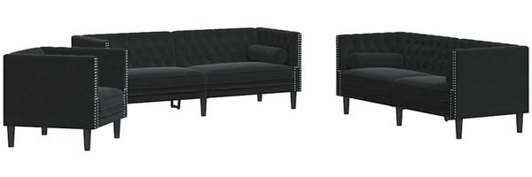 vidaXL Wohnzimmer Couch 3 pcs Schwarz 194 x 74,5 x 70,5 cm Samt 3385869