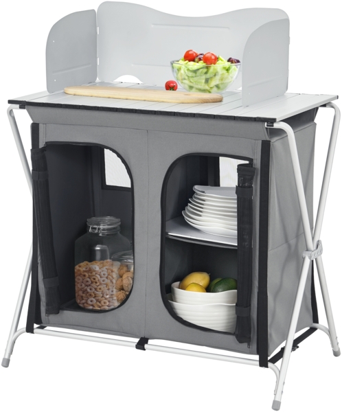 Campingschrank Tullinge mit Arbeitsplatte und Windschutz 80x50,5x104,5cm Dunkelgrau en. casa