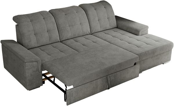 L-förmige Ecksofa mit gesteppter Sitzfläche und Rückenlehne, verstellbare Rückenkissen, Schlaffunktion und Bettkasten - MADRITO - Grau Stoff - rechte Seite Bild 7